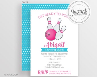 DIY Bowling Invitation - Bowling Birthday Party - Girl Bowling Invitation - Instant Download & Editable File - Templett Invitation