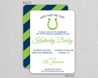 Kentucky Derby Invitation - Derby  Party Invitation - Run for the Roses - Horseshoe Invitation with preppy stripes