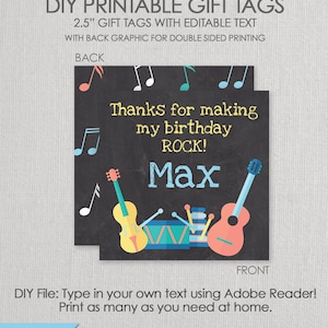 Musical Instruments Chalkboard Party Square Gift Tag Set - Printable DIY with fully editable text