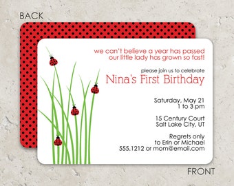 Ladybug Birthday or Baby Shower Invitations . Two sided printing on ulltra heavy cardstock