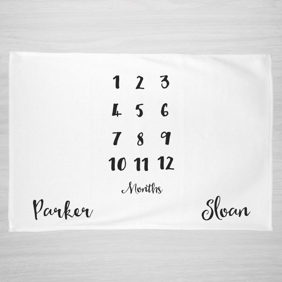 Twin Baby Month Milestone Blanket, Pick any color, Twins Personalized Baby Blanket - Track Growth and Age - Baby Shower Gift Il_570xn