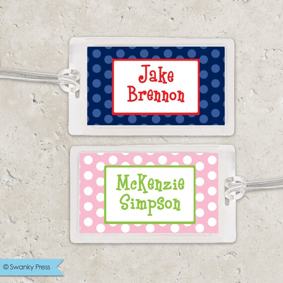 Kids Bag Tag Luggage Tag - Polka Dots - Pick your own colors Il_570xn