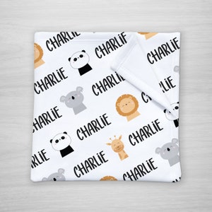Personalized Baby Blanket, Name with Lion, Koala, Giraffe and Panda, shower gift for boy or girl