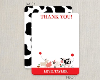 Party Animal - Farm Party - Thank you Notes - Flat Notecards Stationery with 2-sided printing - Red