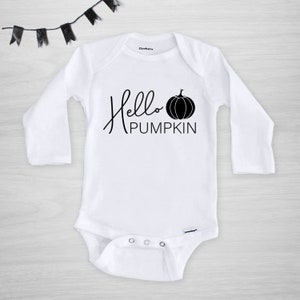 Baby's Halloween personalized Onesie® Hello Pumpkin Gerber Onesie® long sleeved