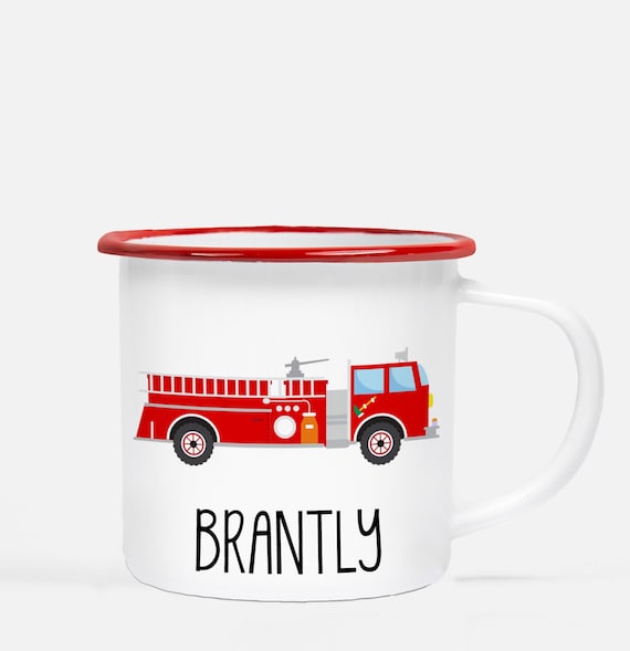 Personalized Kids Camp Mug - Firetruck - 10oz Metal Camp Mug Il_570xn