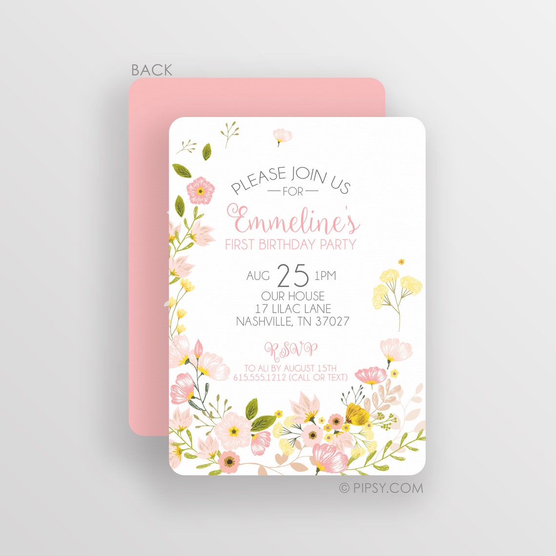 First Birthday Invitation Girl Floral Invite Garden Party Etsy