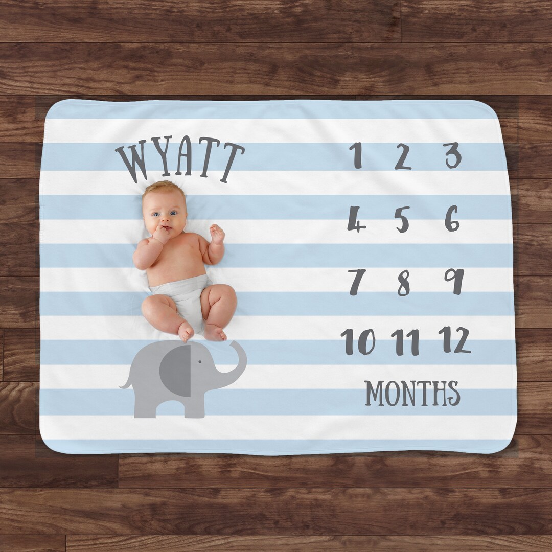 Baby Milestone Blanket Blue Elephant Baby Month Blanket Boy Baby