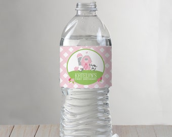 Pink Farm Water Bottle Label -Custom water bottle labels . self adhesive water vinyl label sticker wrap waterproof