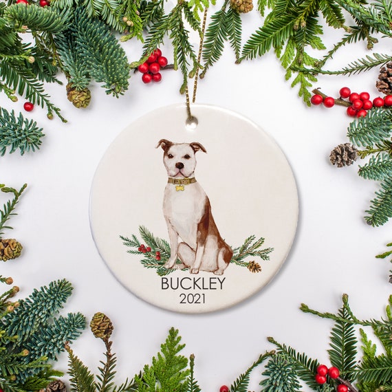 Pit bull - brown/white coloring, Personalized Christmas Ornament, Pitbull, first Christmas, customize based off a photo of your dog Il_570xn