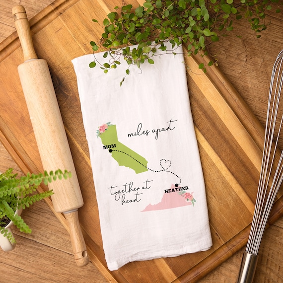 Personalized Mother's Day Tea Towel, Choose your state colors, kitchen decor, Miles apart, Made in the USA, Flour Sack Hand Towel Il_570xn
