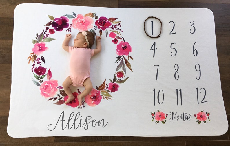 personalized baby girl milestone blanket