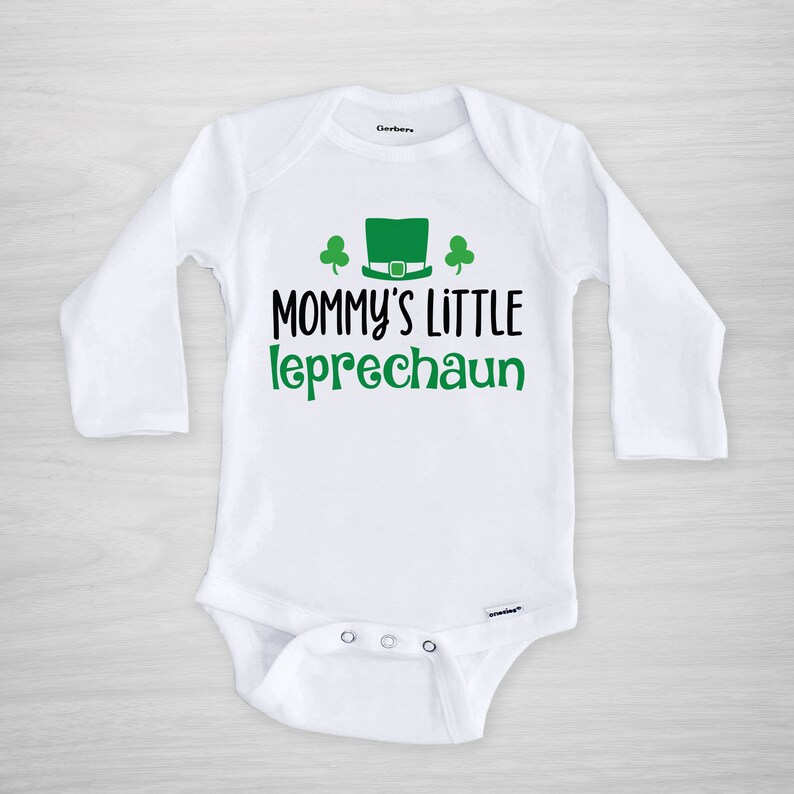 St. Patrick's Day Onesie®, Mommy's Little Leprechaun Gerber Onesie®, lucky clover, Saint Patricks Day, St. Paddy's Day long sleeved