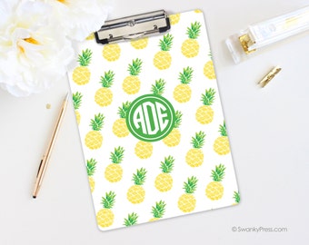 Pineapple Monogrammed Clipboard - chevron with monogram - choose your color - watercolor pineapple