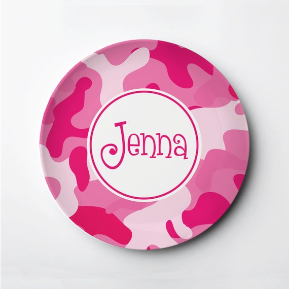 Personalized Plate for Girl, Camouflage Personalized Polymer Plate - Hot Pink - camouflage, microwave dishwasher oven safe, lasts for years Il_570xn
