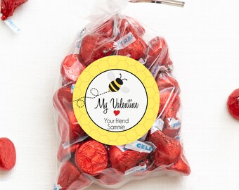 Valentine's Day Stickers -" Bee My Valentine" - Bumble Bee - 12 per sheet or print at home digital file