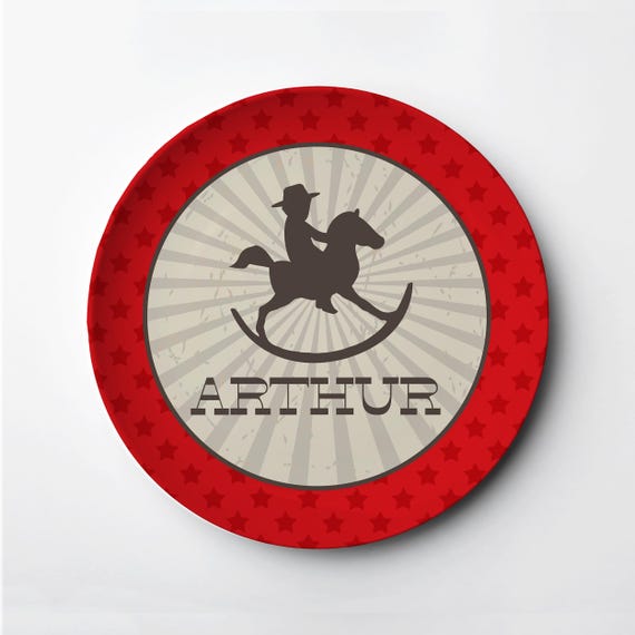 Personalized Cowboy Plate: Rocking Horse Polymer Plate