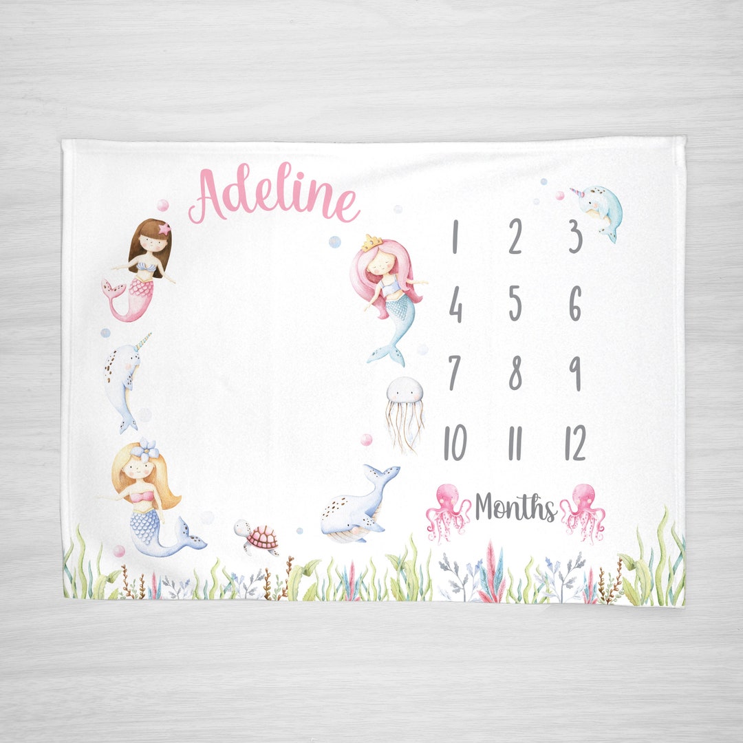 Mermaid Baby Milestone Blanket: Personalized Girl Blanket - Etsy