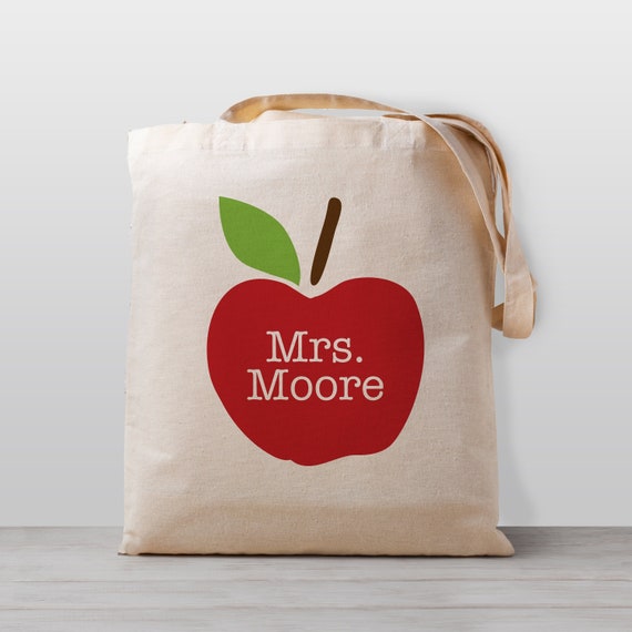 Teacher Gift Tote Bag - Personalized Apple Teacher Book Bag - End of School Class Gift Il_570xn