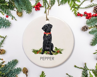 Black Lab Christmas Ornament, Personalized  with your Labrador Dog's name, Christmas Gift, Keepsake Present, Pet Memorial