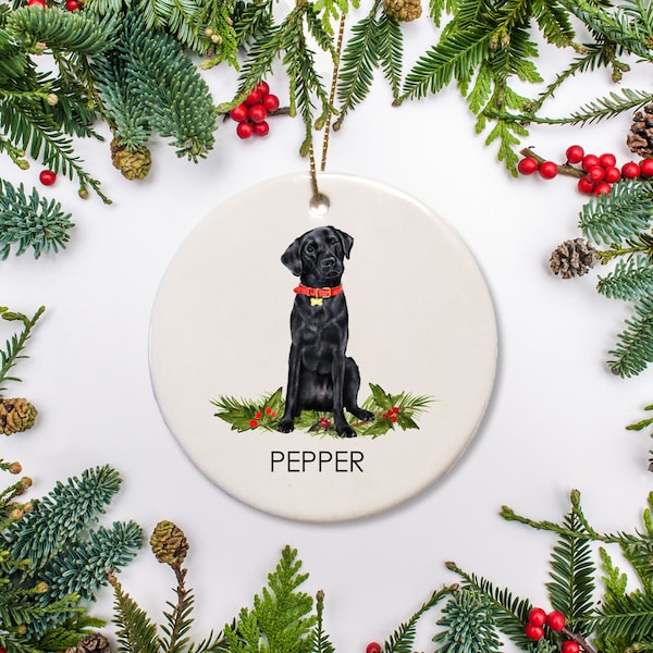 Black Lab Christmas Ornament, Personalized  with your Labrador Dog's name, Christmas Gift, Keepsake Present, Pet Memorial