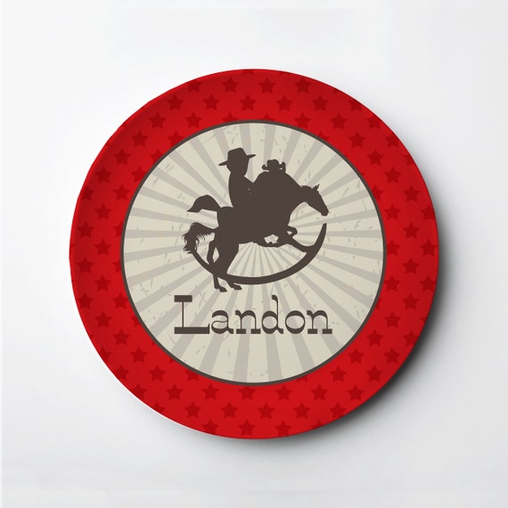Personalized Cowboy Plate - Rocking Horse Plate, Cowboy custom polymer Plate, Microwave Dishwasher Oven Safe, Lasts for Years Il_570xn