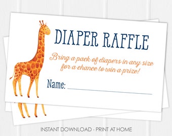 Giraffe Diaper Raffle Card - Diaper Raffle Printable - Giraffe Baby Shower Invitation Insert