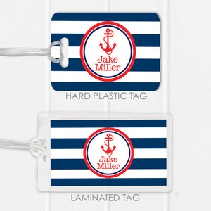 Anchor Bag Tag Your choice of Hard Plastic OR Laminated, Nautical Bag Tag Diaper Bag Tag Kids Bag Tag Luggage Tag Honeymoon Bag Tag image 3