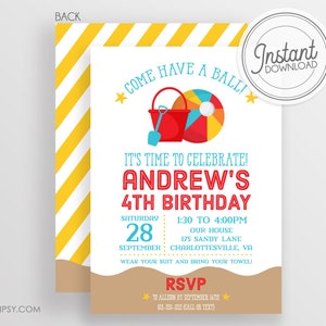 Beach Party Invitation, Beach Ball Birthday -Templett Invitation, DIY, Instant Download Editable File, Pool Party Invitation