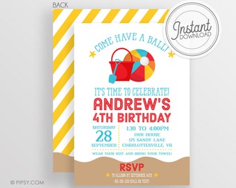 Beach Party Invitation, Beach Ball Birthday -Templett Invitation, DIY, Instant Download Editable File, Pool Party Invitation