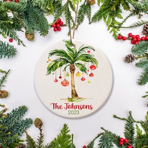 Personalized Palm Tree Christmas Ornament: Tropical Beach Holiday Decor