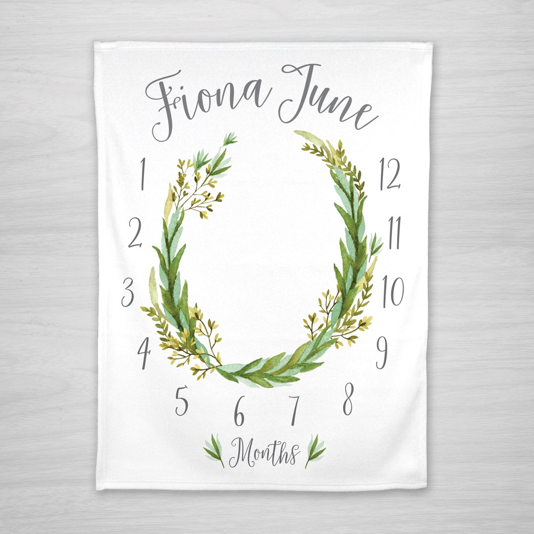 Milestone Baby Blanket Month Blanket Vertical Olive Wreath Girl