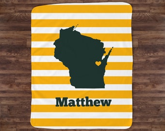 Personalized Wisconsin Blanket, Huge size 50x60 inches, sherpa option available, You choose colors,  Blanket, Fleece