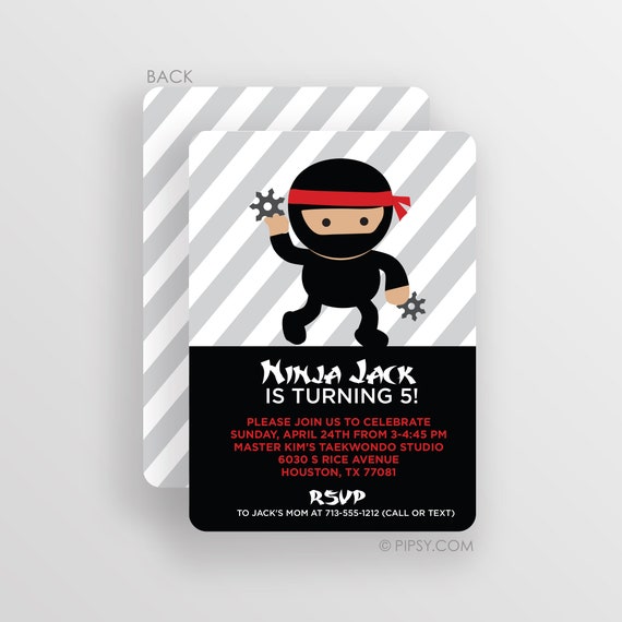 Ninja Birthday Invitation, Ninja Karate Taekwondo Party Invite, You choose premium heavyweight cardstock invites or digital JPG Il_570xn