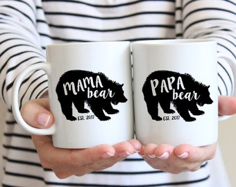 Mama Bear Papa Bear Mug Set: Personalized New Parent Gift