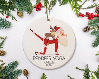 Yoga Christmas Ornament, Yoga Santa "reindeer yoga" ,  Gift for Yogi, Yoga Teacher, Meditation, funny yoga gift