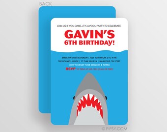 Shark Birthday Invitation, Shark Attack Party, Pool or Beach Party Invite, Summer Birthday