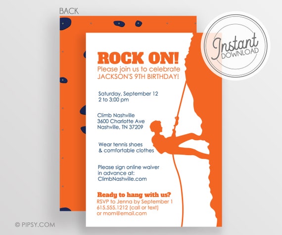 DIY Rock Climbing Invitation - Instant Download & Editable File - Templett Invitation - Boy Rock climbing birthday party invitation Il_570xn