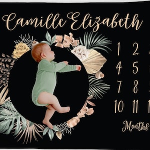 Floral Baby Milestone Blanket: Personalized Girl Fleece Blanket