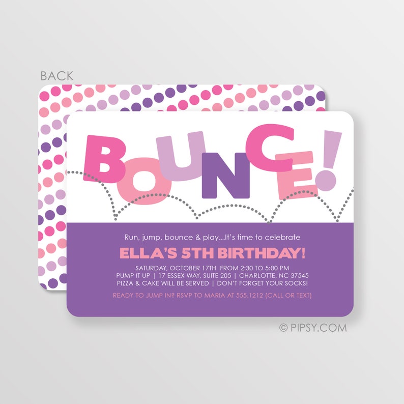 Bounce Invitation, Bounce House Birthday Party Invitation for girls, Pump It Up Party, Trampoline Party Invitation image 1