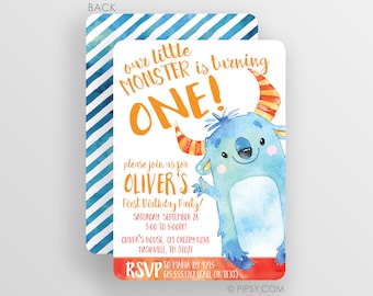 Monster Birthday Invitations - first birthday - our little monster - Monster Party Invitations - Boy First Birthday invitations