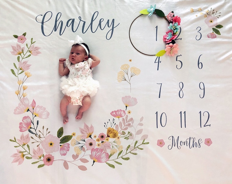 Baby Girl Month Milestone Blanket Blossom, Girl, Personalized Baby Blanket, Track Growth and Age, New Mom Baby Shower Gift image 9