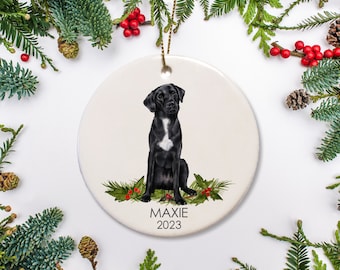 Black Lab with White Chest - Personalized Christmas Ornament, Dog Ornament, Black Labrador, Dog Lovers 1st Christmas Family Dog
