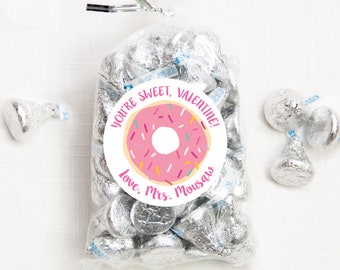 Valentine's Day Stickers - You're sweet Valentine -  Pink Donut - 12 per sheet or print at home digital file