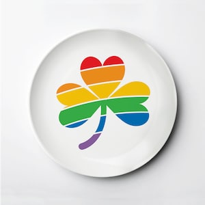 St. Patrick&#39;s Day Plate, Personalized ThermoSāf® reusable plate, Rainbow shamrock clover, dishwasher, microwave safe