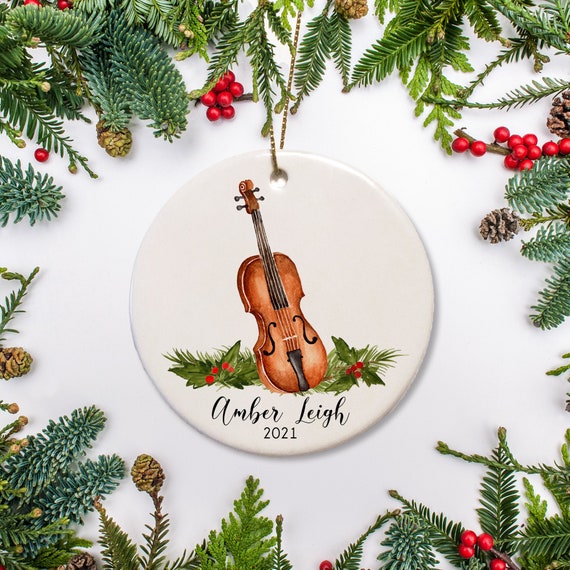 Violin Personalized Christmas Ornament for child or music teacher, Musical Instruments, Christmas Gift, Violin with holy, keepsake gift 2021 Il_570xn