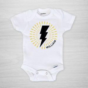 Lightning Bolt Personalized Onesie® modern, starburst, superhero, comic book style, Baby Gerber Onesie® Short Sleeved