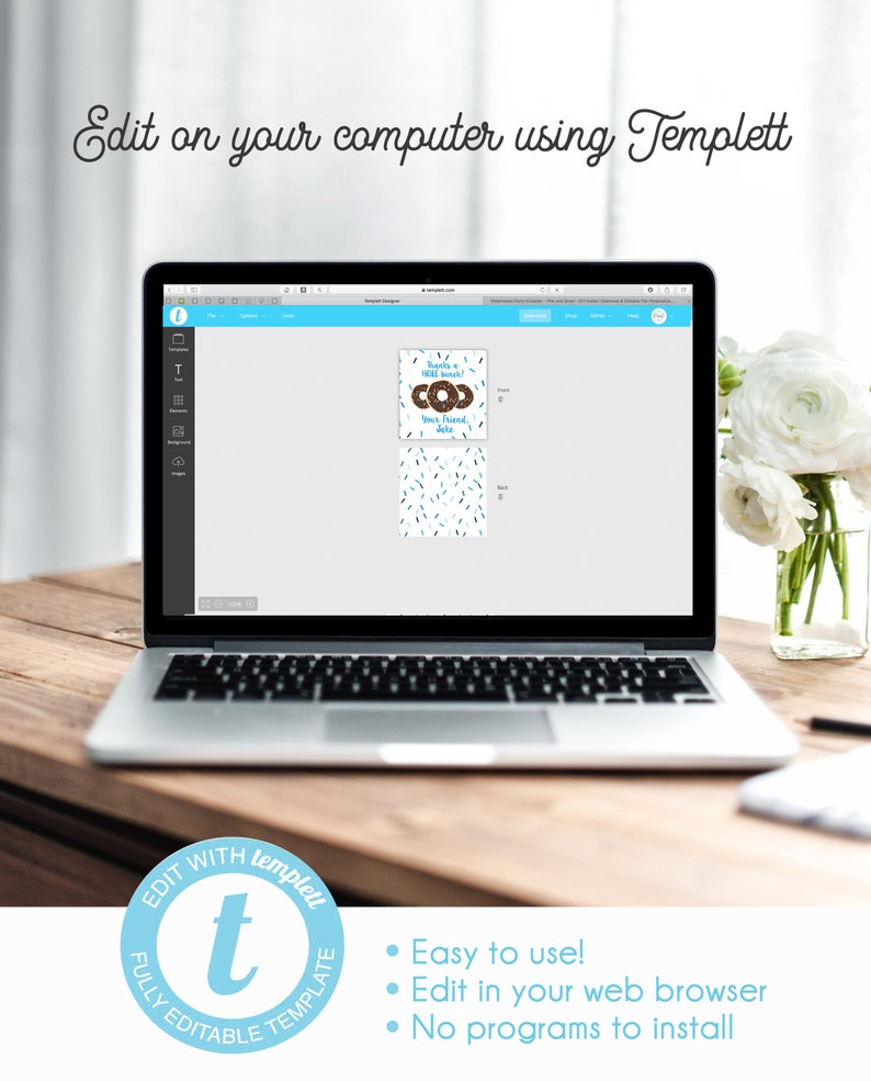 Donut favor tags, DIY, Instant download, chocolate with blue sprinkles Printable DIY with fully editable text, edit on Templett.com image 4