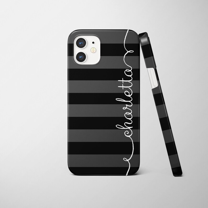 iPhone Personalized Case with black and gray stripes, Choose your colors iPhone 15 Pro Max Case and earlier models image 1