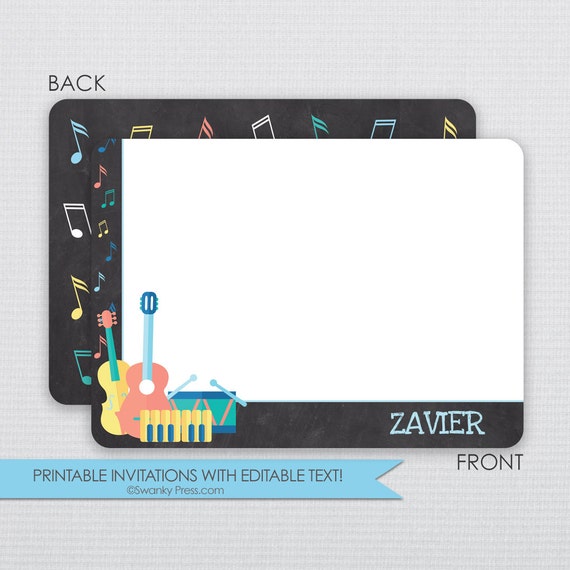 Colorful Musical Instrument Chalkboard Thank you notes DIY - Instant Download & Editable File - Personalize at home with Adobe Reader Il_570xn